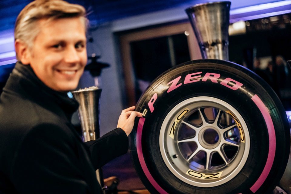 Foto: Matteo Braga from Pirelli with the 2020 BOSS GP tyre - Credit Michael Jurtin 